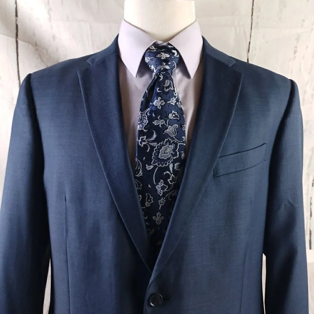 Tommy Hilfiger 44L Wool 2 Button Blue Birdseye Suit Blazer Jacket